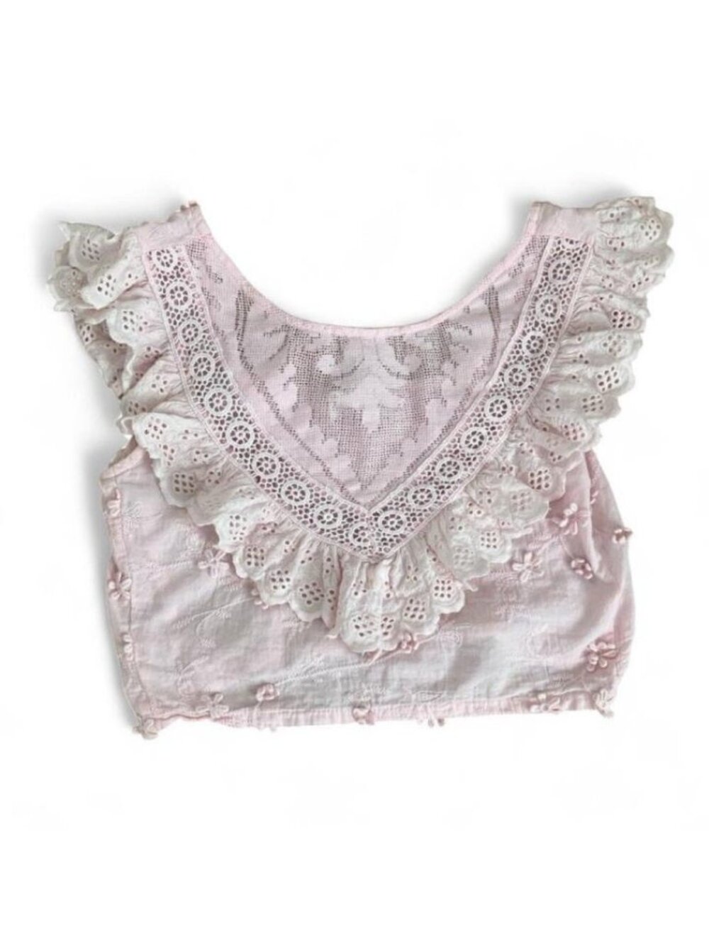 Altar'd State Pink Lace Ruffle Embroidered Floral Crop Top Blouse XS